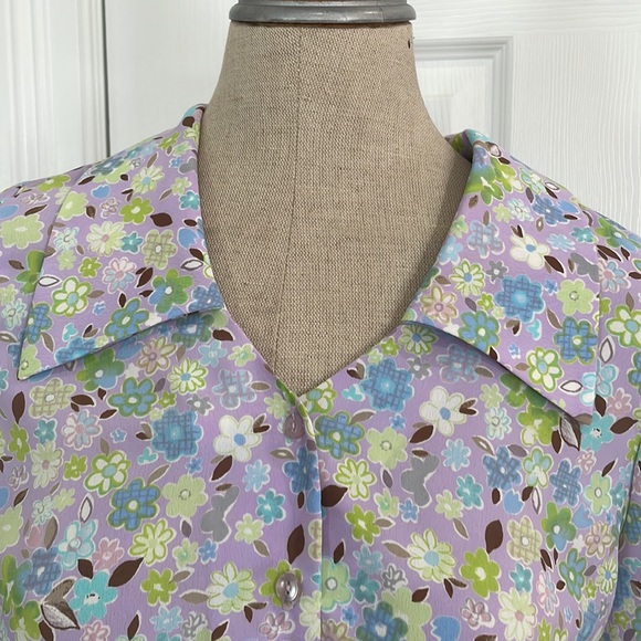 Y2K crop top tie waist floral button down shirt long bell sleeve blouse womens S - Picture 4 of 12